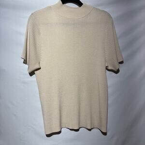 Vintage Studio Works Cream Ribbed Short Sleeve Turtleneck Sweater Career FLAWED